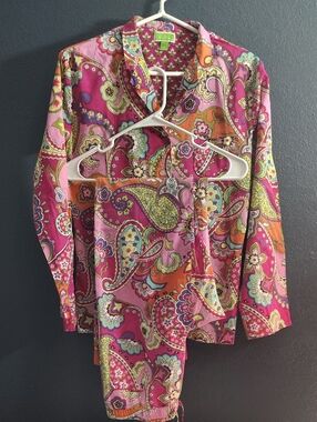 Vera Bradley Hippie 70s Chic Pink Orange Paisley Cotton Pajama Set